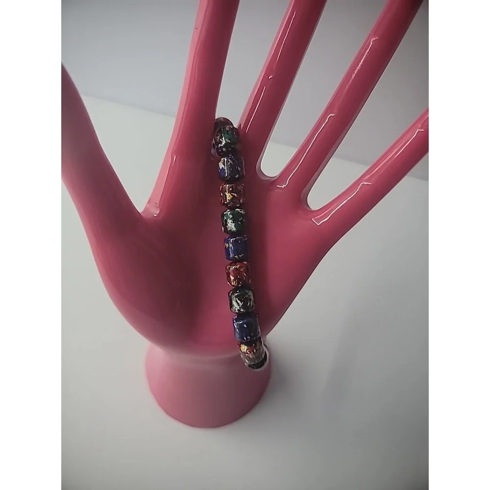 Vintage Bracelet Stone Variegated Speckle Red Blue Stretch Jewelry Costume